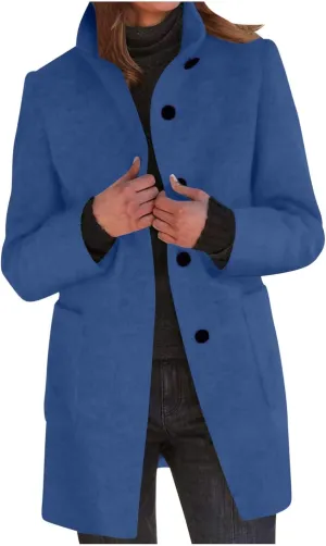 Womens Single-Breasted Wool Coats Casual Lapel Collared Oversized Trench Coat Soft Warm Winter Pea Coat Outwear