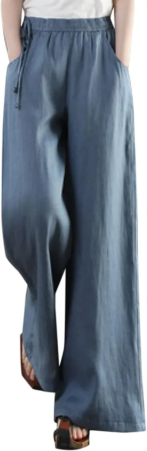 Womens Straight Leg Pull On Pants Cotton Linen Trousers Pants Slacks Casual Comfy Casual Pants Summer Long Pants