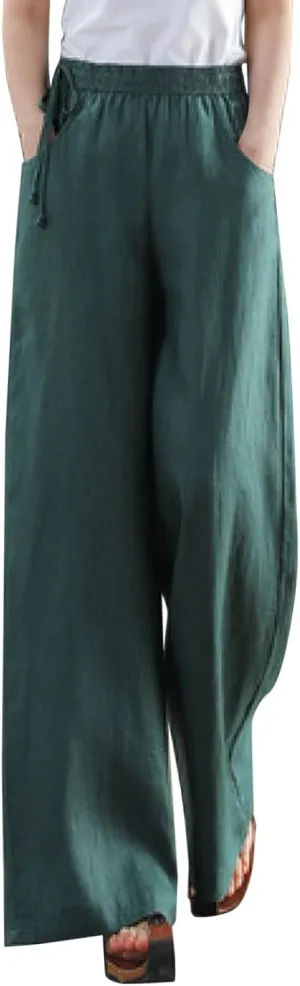 Womens Straight Leg Pull On Pants Cotton Linen Trousers Pants Slacks Casual Comfy Casual Pants Summer Long Pants