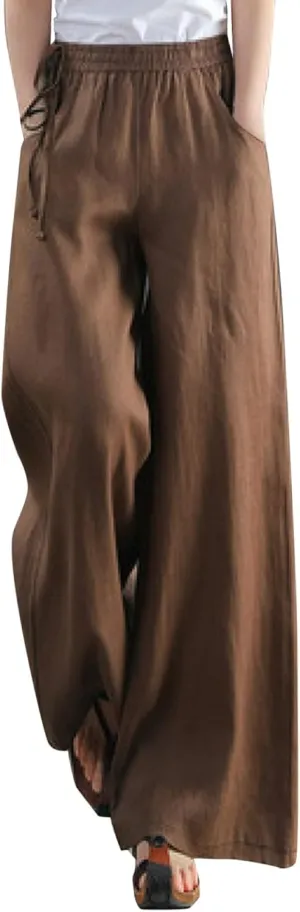 Womens Straight Leg Pull On Pants Cotton Linen Trousers Pants Slacks Casual Comfy Casual Pants Summer Long Pants