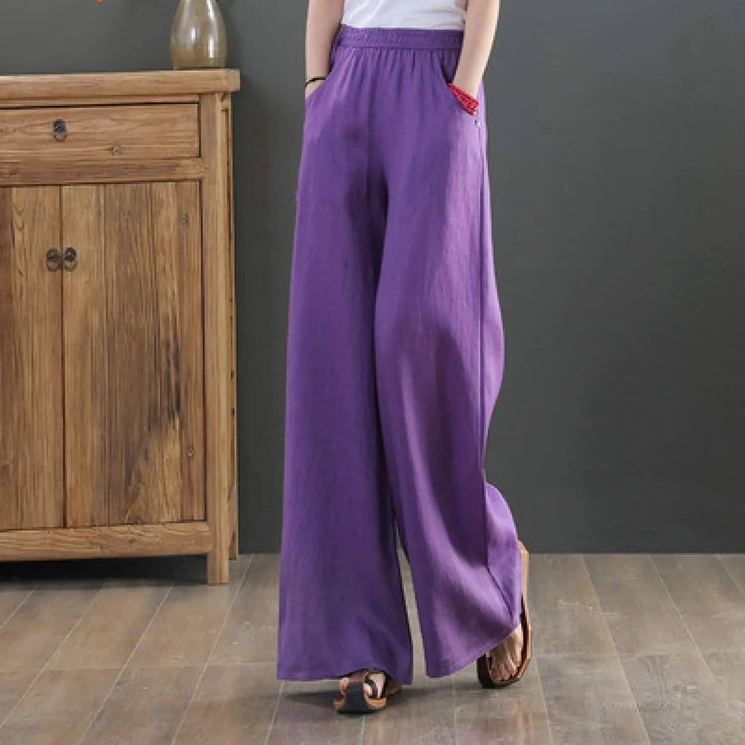 Womens Straight Leg Pull On Pants Cotton Linen Trousers Pants Slacks Casual Comfy Casual Pants Summer Long Pants