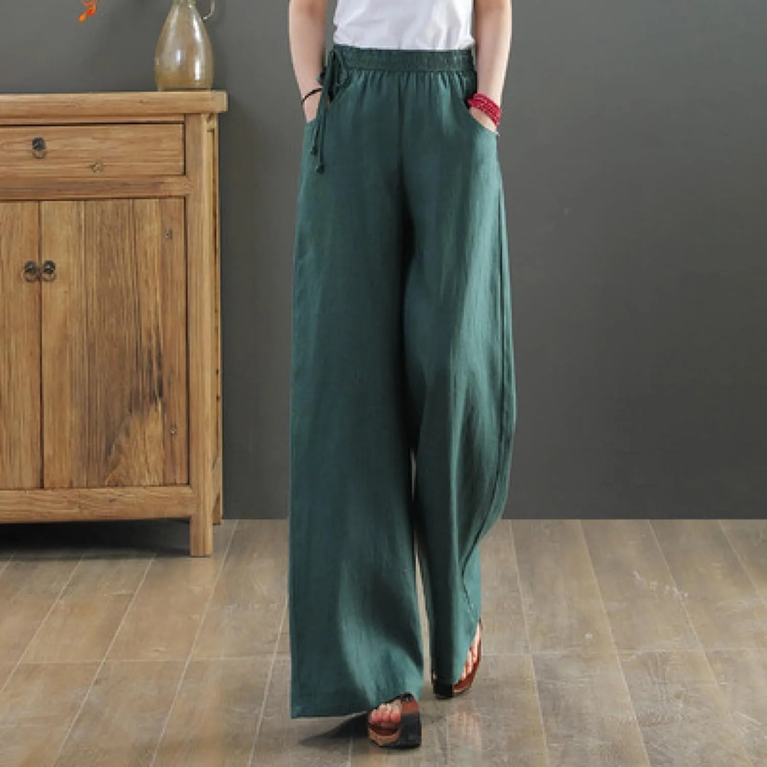 Womens Straight Leg Pull On Pants Cotton Linen Trousers Pants Slacks Casual Comfy Casual Pants Summer Long Pants