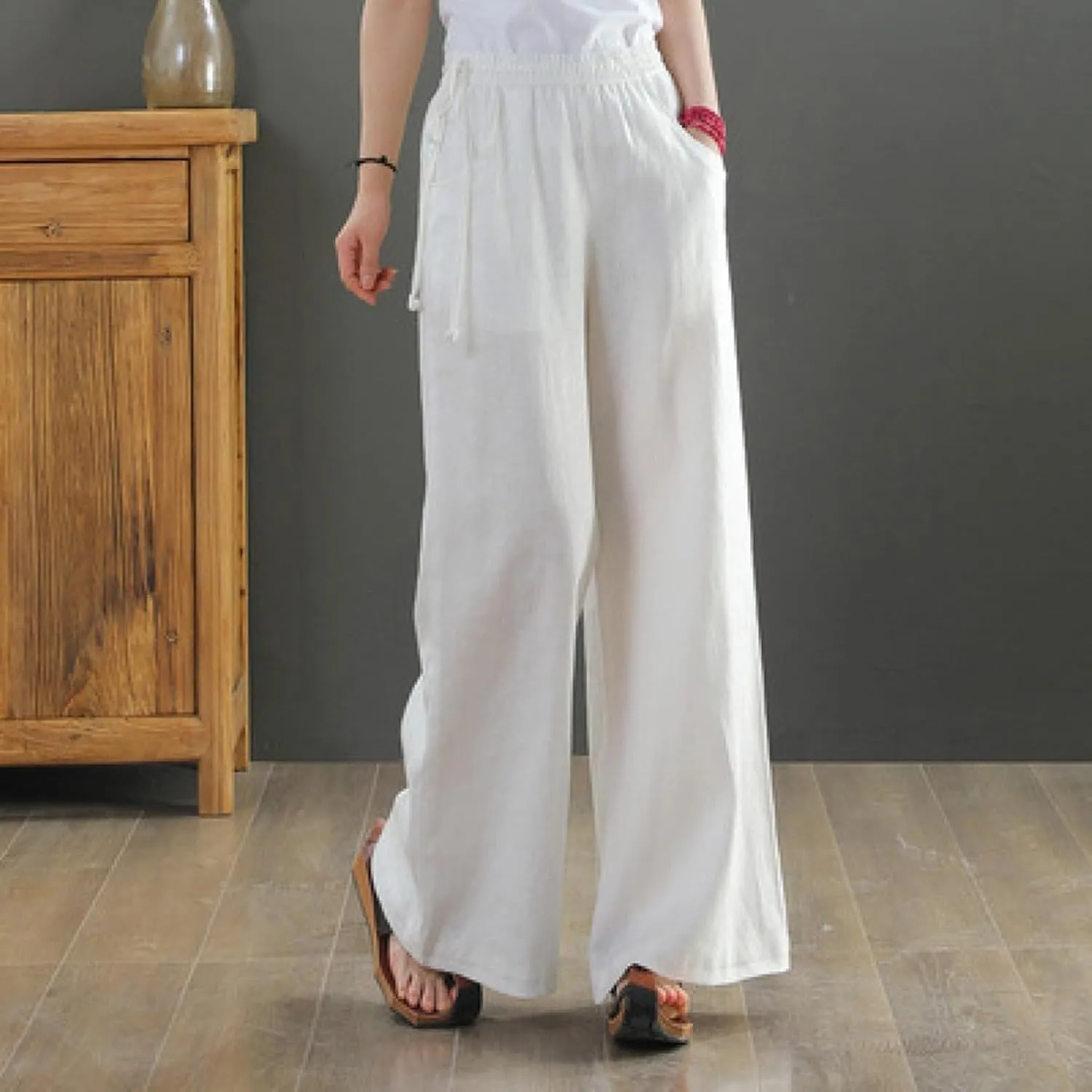 Womens Straight Leg Pull On Pants Cotton Linen Trousers Pants Slacks Casual Comfy Casual Pants Summer Long Pants