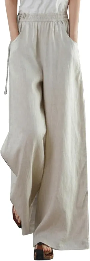 Womens Straight Leg Pull On Pants Cotton Linen Trousers Pants Slacks Casual Comfy Casual Pants Summer Long Pants