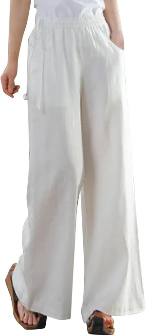 Womens Straight Leg Pull On Pants Cotton Linen Trousers Pants Slacks Casual Comfy Casual Pants Summer Long Pants