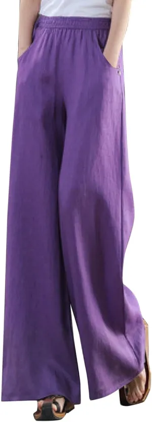 Womens Straight Leg Pull On Pants Cotton Linen Trousers Pants Slacks Casual Comfy Casual Pants Summer Long Pants