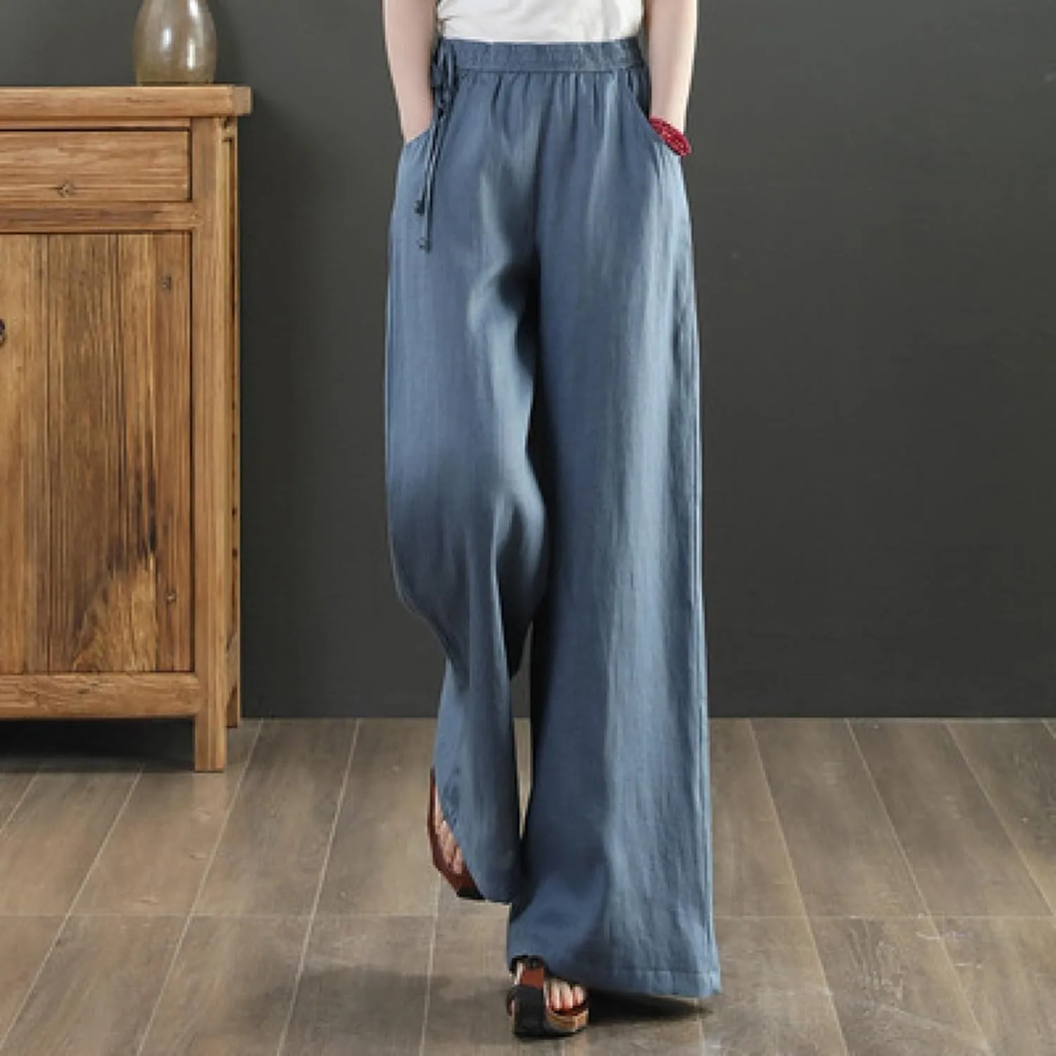 Womens Straight Leg Pull On Pants Cotton Linen Trousers Pants Slacks Casual Comfy Casual Pants Summer Long Pants