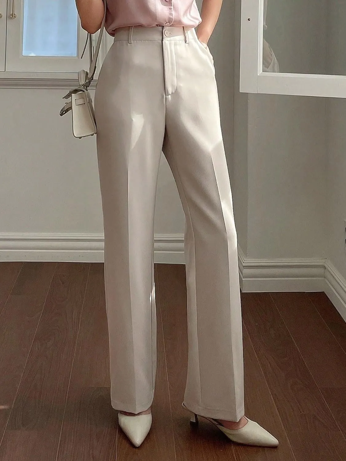 Women's Summer Pants Solid Color Casual Straight-Leg Trousers Casual Work Pants
