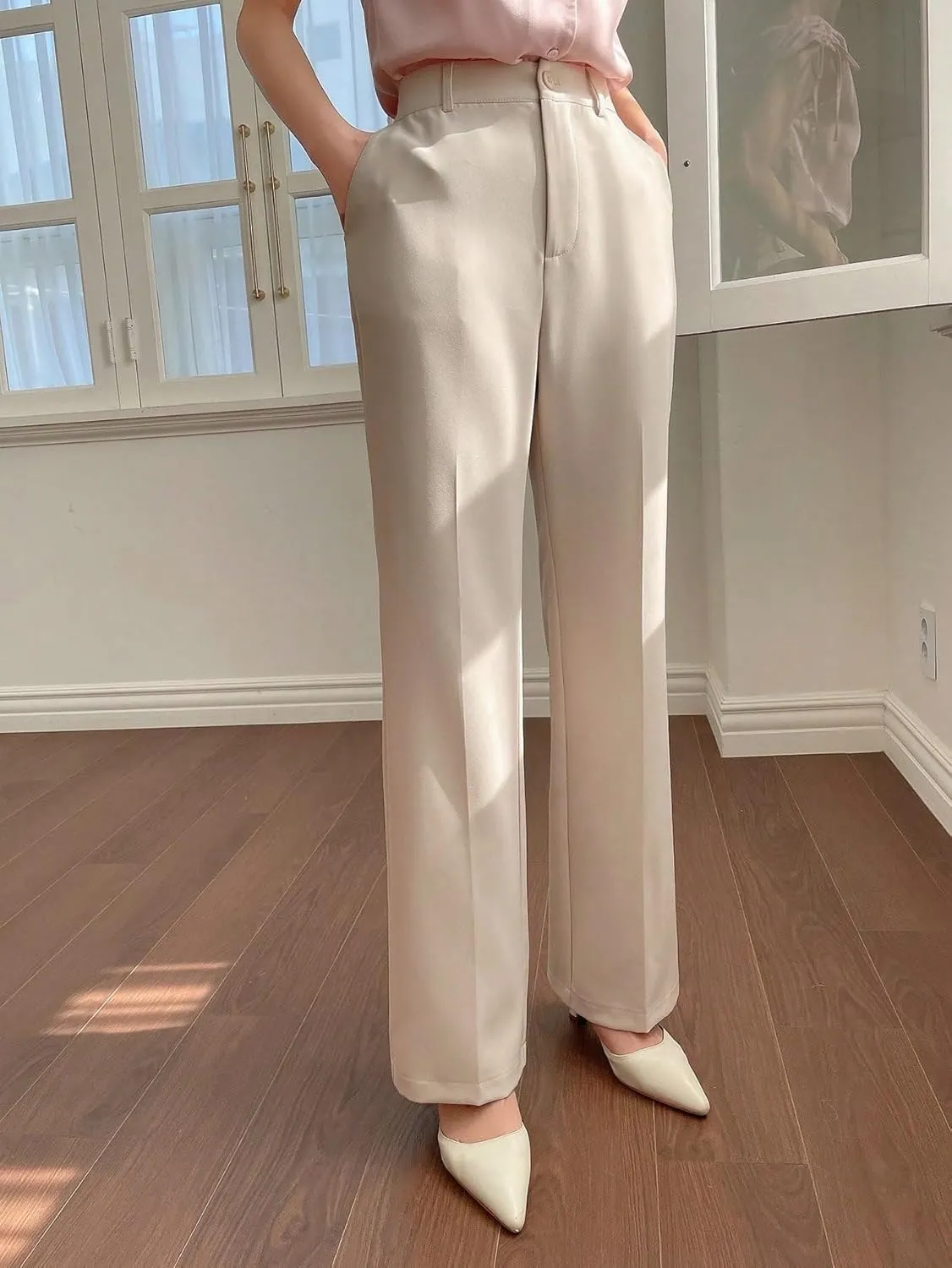 Women's Summer Pants Solid Color Casual Straight-Leg Trousers Casual Work Pants