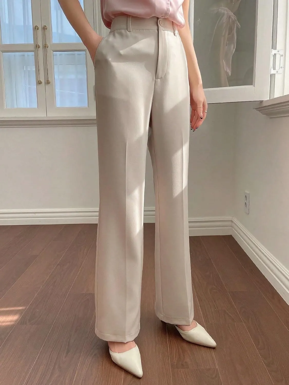 Women's Summer Pants Solid Color Casual Straight-Leg Trousers Casual Work Pants