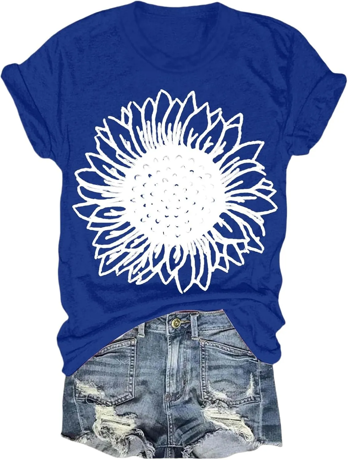 Womens Sunflower T Shirt Summer Novelty Cute Flower Graphic Loose Fit Tees Classic Crew Neck Short Sleeve Casual Tops