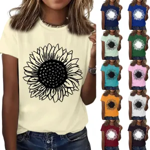 Womens Sunflower T Shirt Summer Novelty Cute Flower Graphic Loose Fit Tees Classic Crew Neck Short Sleeve Casual Tops