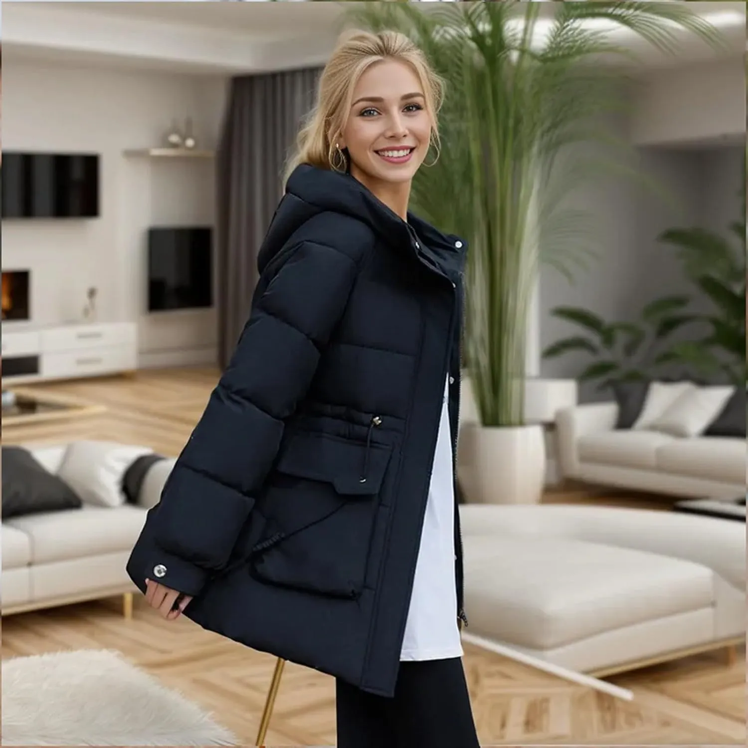 Women's Thickened Down Jackets Winter Hooded Mid-Length Puffy Packable Warm Jackets Puffer Down Coat Christmas Gifts