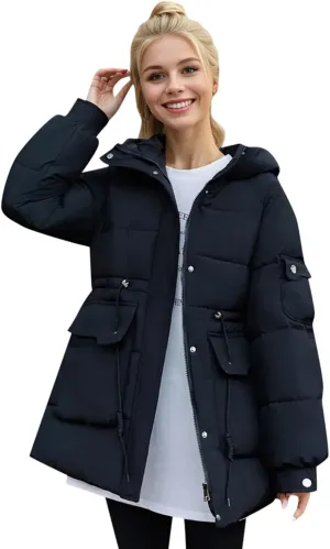 Women's Thickened Down Jackets Winter Hooded Mid-Length Puffy Packable Warm Jackets Puffer Down Coat Christmas Gifts