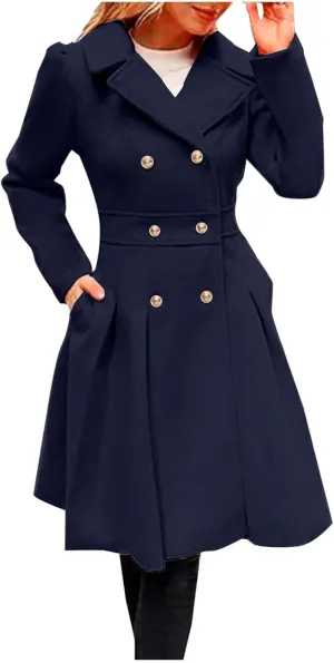 Women's Trench Coats 2024 Winter Single-Breasted Pea Coats Casual Notch Lapel Overcoat Dress Coats with Pockets