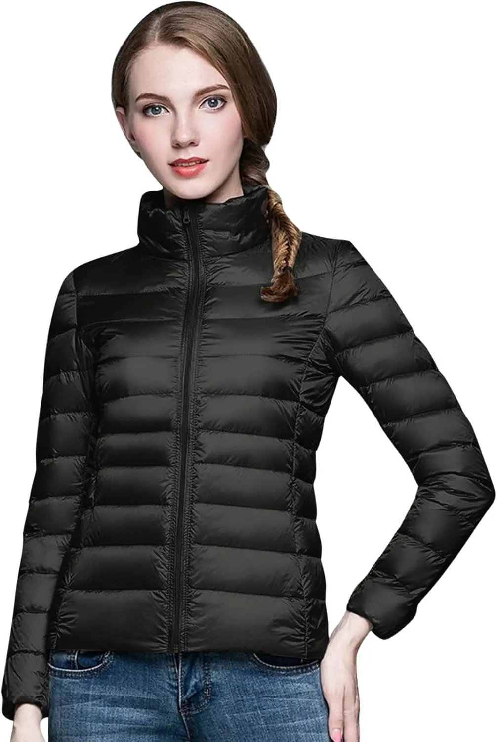 Women's Warm Waterproof Puffer Jacket Packable down Jacket Hooded Short Puffer Lightweight Winter Coat with Pockets