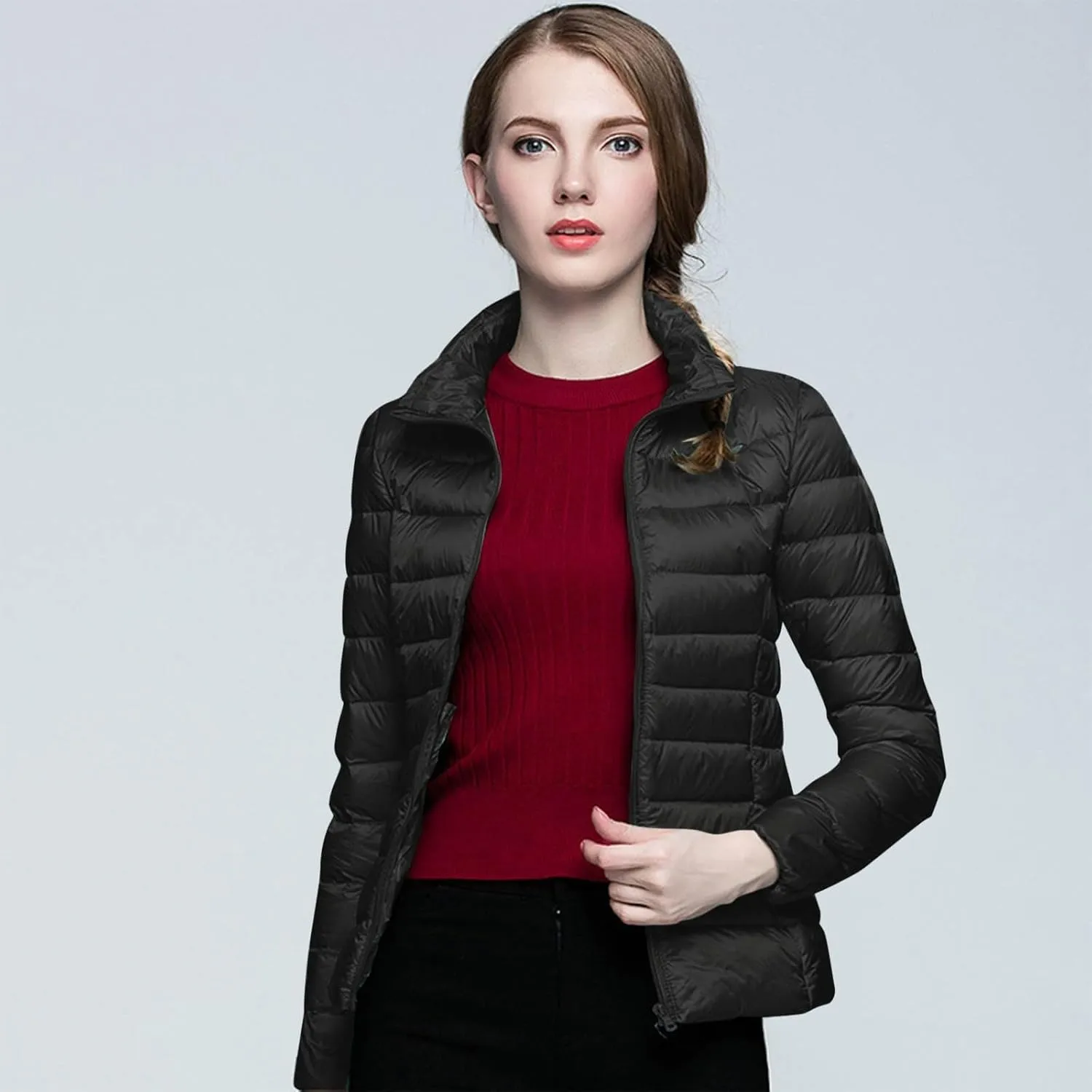 Women's Warm Waterproof Puffer Jacket Packable down Jacket Hooded Short Puffer Lightweight Winter Coat with Pockets