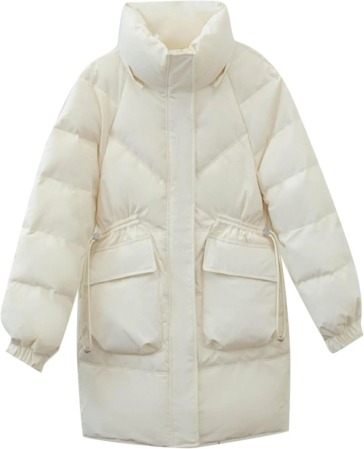 Women's Warm Winter Cotton Padded Down Coat Quilted Thicken Puffer Jacket Zipper Pockets Outwear with Removable Hood