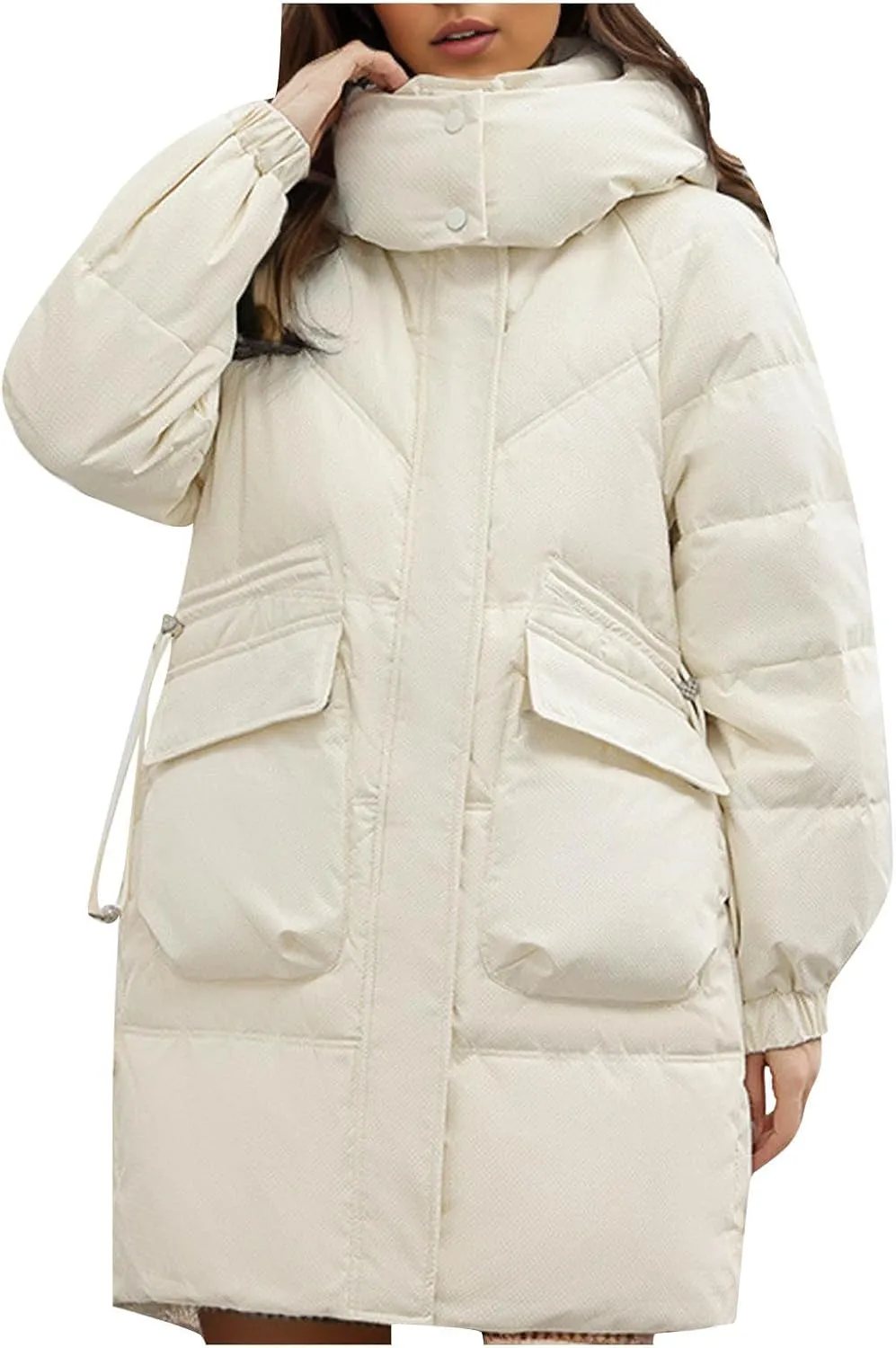 Women's Warm Winter Cotton Padded Down Coat Quilted Thicken Puffer Jacket Zipper Pockets Outwear with Removable Hood