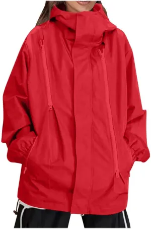 Women's Waterproof Rain Jacket Lightweight Breathable Raincoat Oversize Hooded Hiking Jacket Softshell Windbreaker