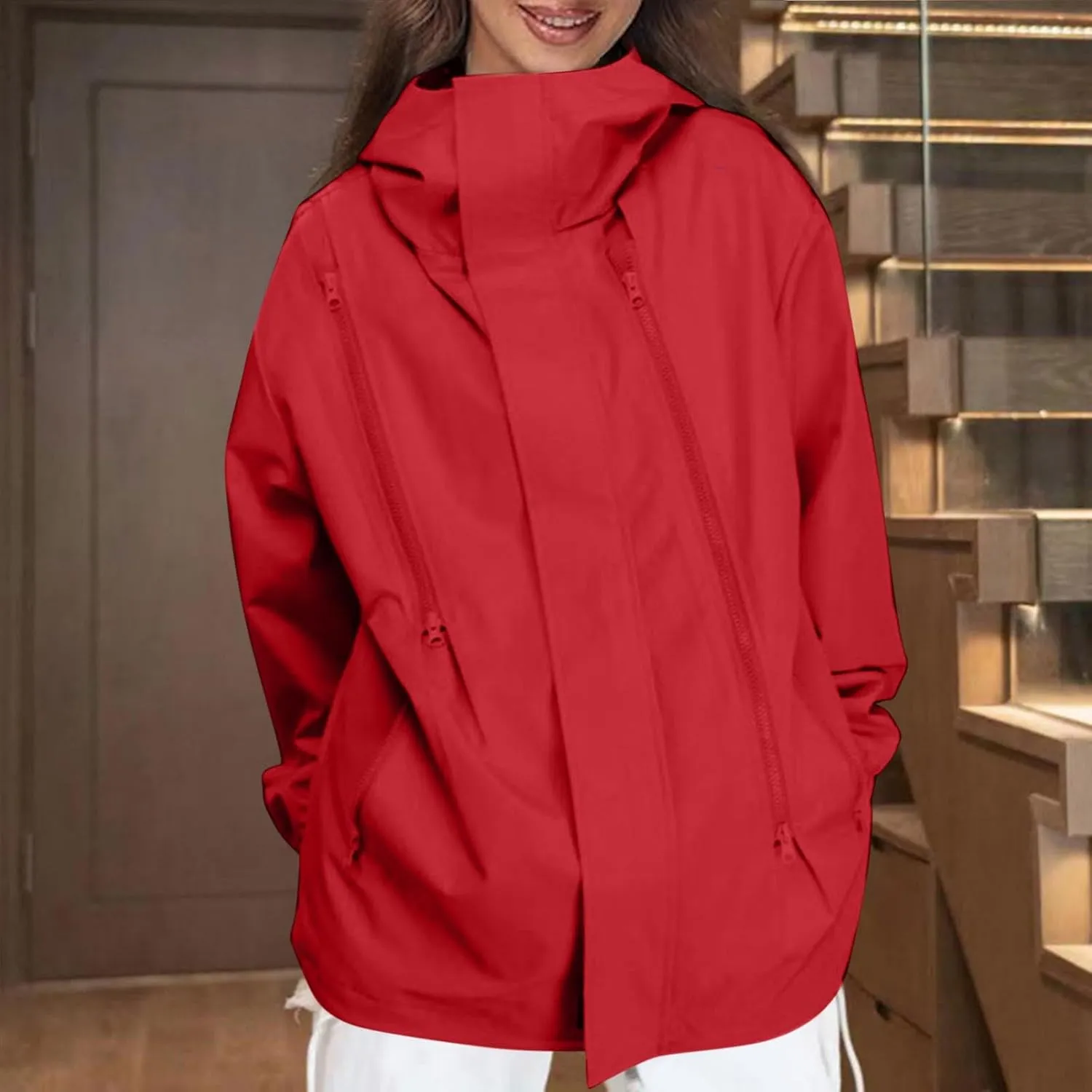 Women's Waterproof Rain Jacket Lightweight Breathable Raincoat Oversize Hooded Hiking Jacket Softshell Windbreaker