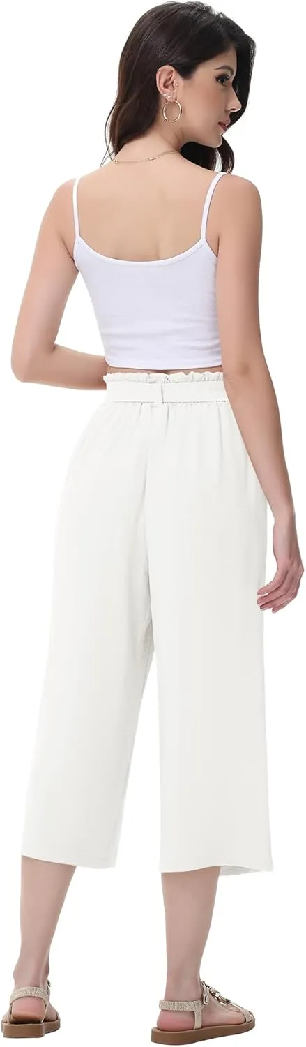 Women's Wide Leg Pants Capris Pants High Waist Casual Lounge Pants Adjustable Tie Business Casual Pants