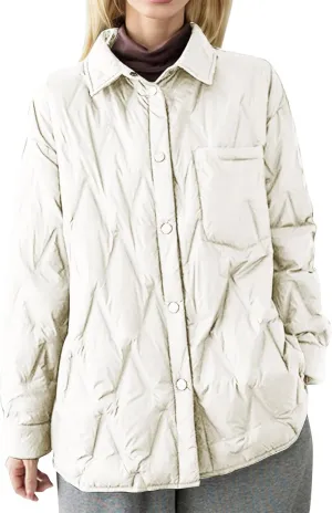 Women's Winter Casual Quilted Jackets Lightweight Button Puffer Jacket Outerwear Casual Down Winter Coat with Pockets