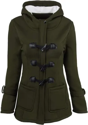 Womens Winter Coats Plus Size Horn Button Fleece Coat Thicken Warm Sherpa Lined Hoodie Coat with Pockets
