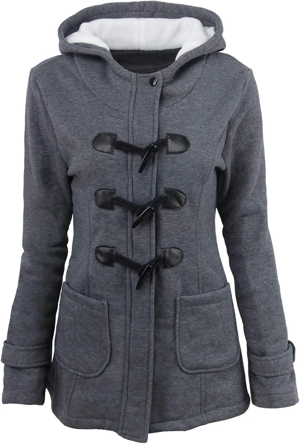 Womens Winter Coats Plus Size Warm Sherpa Lined Parkas Jacket Horn Buttons Jacket Puffer Outerwear with Fur Hood