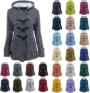 Womens Winter Coats Plus Size Warm Sherpa Lined Parkas Jacket Horn Buttons Jacket Puffer Outerwear with Fur Hood