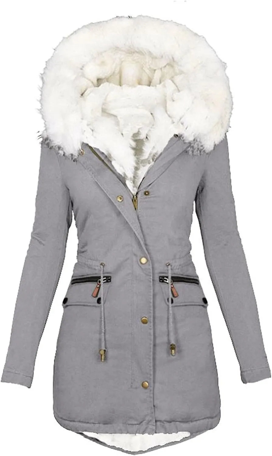 Womens Winter Coats Thicken Fleece Overcoats Warm Trench Coat Sherpa Lined Coats Warm Cotton Jackets Hood Outerwear
