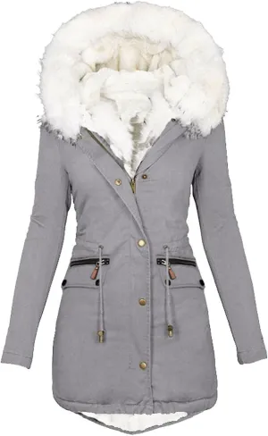 Womens Winter Coats Thicken Fleece Overcoats Warm Trench Coat Sherpa Lined Coats Warm Cotton Jackets Hood Outerwear