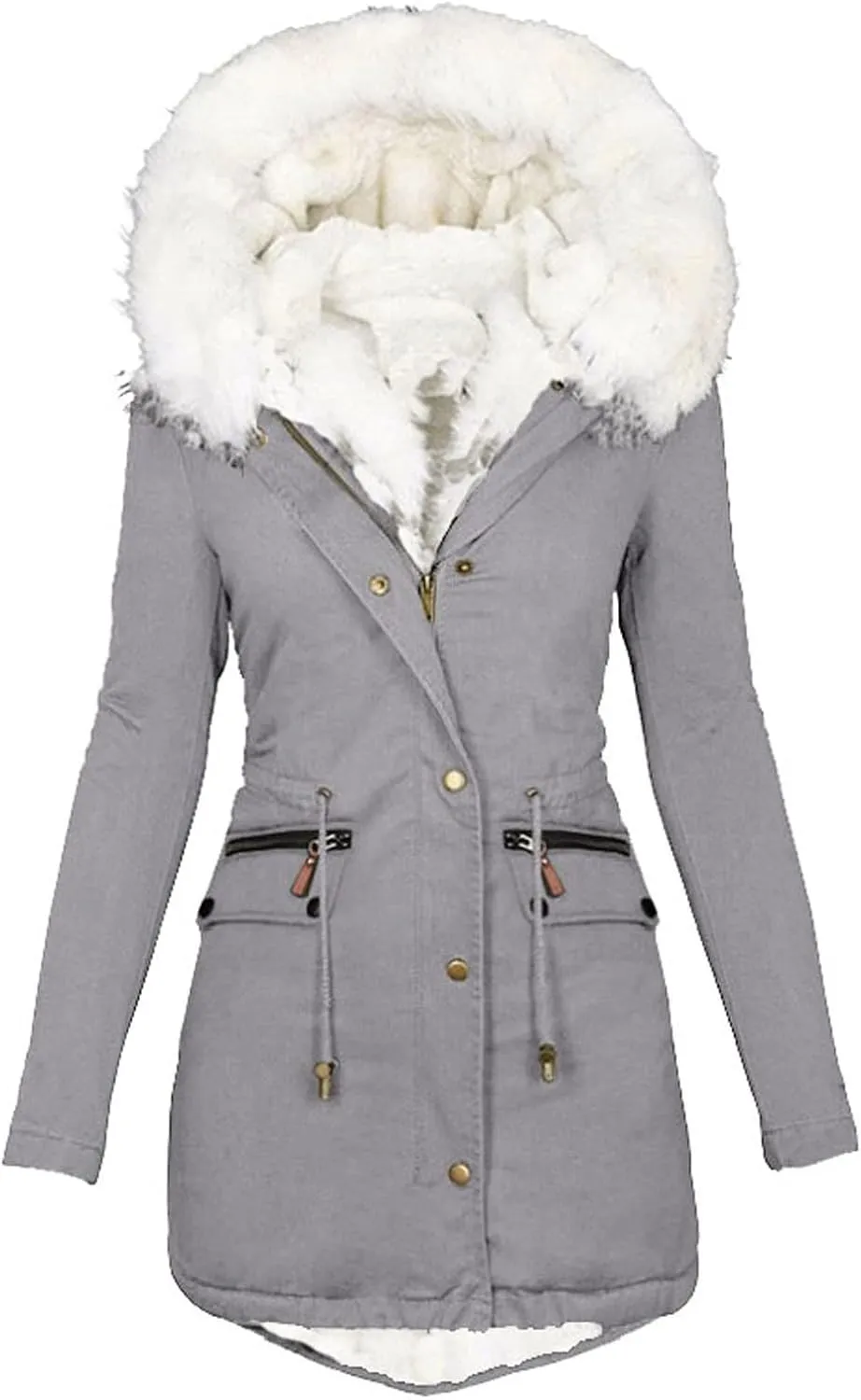 Womens Winter Coats Thicken Fleece Overcoats Warm Trench Coat Sherpa Lined Coats Warm Cotton Jackets Hood Outerwear