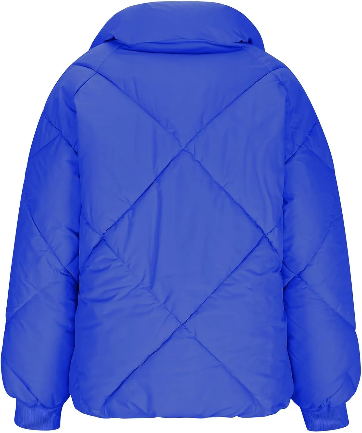 Womens Winter Cropped Puffer Jacket Oversized Long Sleeve Full Zip Puffy Coat Warm Quilted Jacket with Pockets