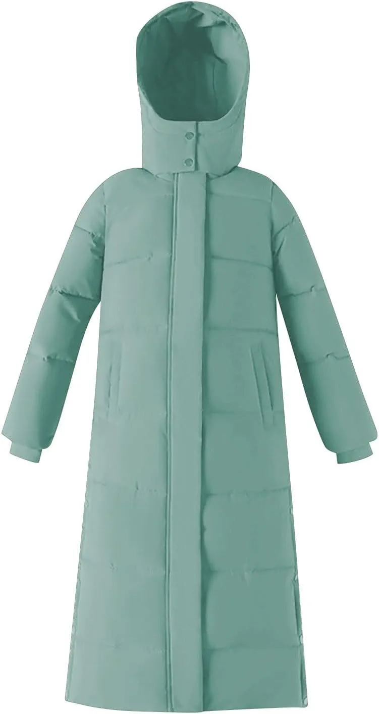 Womens Winter Long Puffer Coats Hooded Zip Up Casual Thickened Down Jackets Trendy Warm Clothes Outerwear