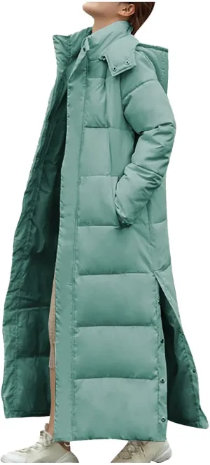 Womens Winter Long Puffer Coats Hooded Zip Up Casual Thickened Down Jackets Trendy Warm Clothes Outerwear