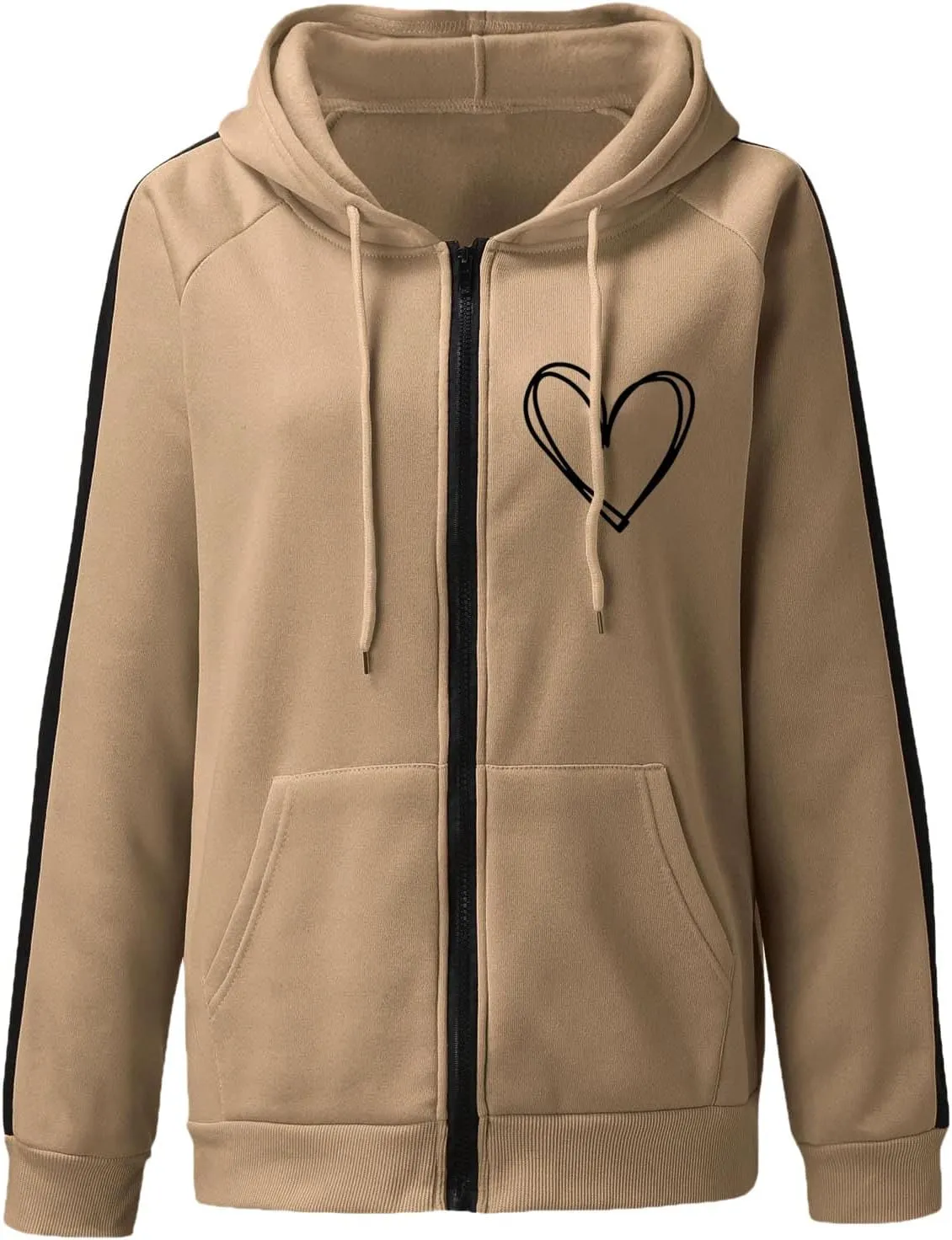 Womens Zip Up Hoodies Coats Casual Fall Sporty Sweatshirts Jacket Oversized Baggy Street String Pullover Sweaters 2023