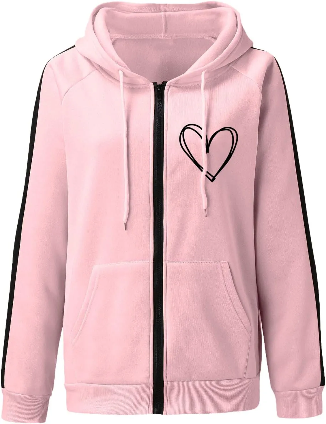 Womens Zip Up Hoodies Coats Casual Fall Sporty Sweatshirts Jacket Oversized Baggy Street String Pullover Sweaters 2023