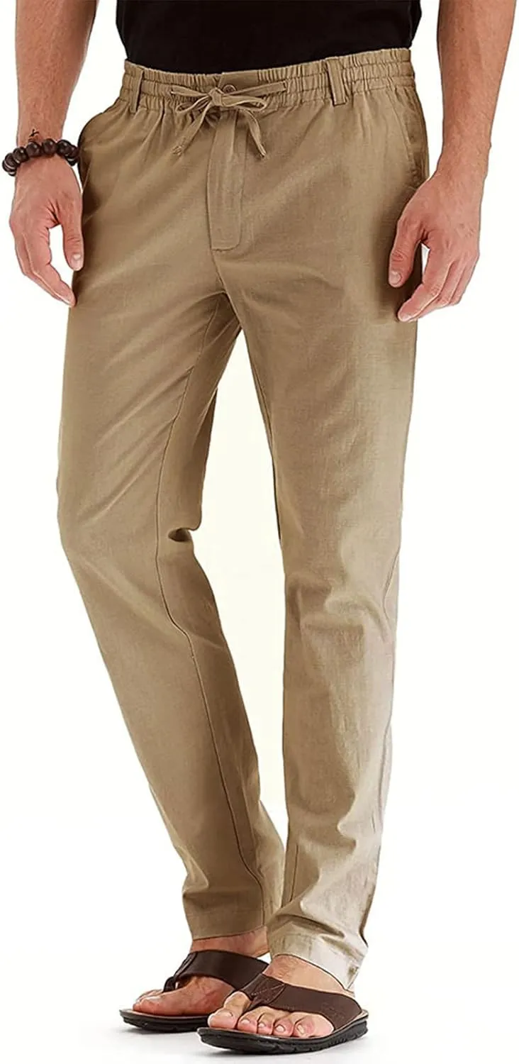 XIAXOGOOL Mens Dress Pants Classic Fit Elastic Waist Drawstring Office Work Pants Summer Lightweight Straight-Leg Pants