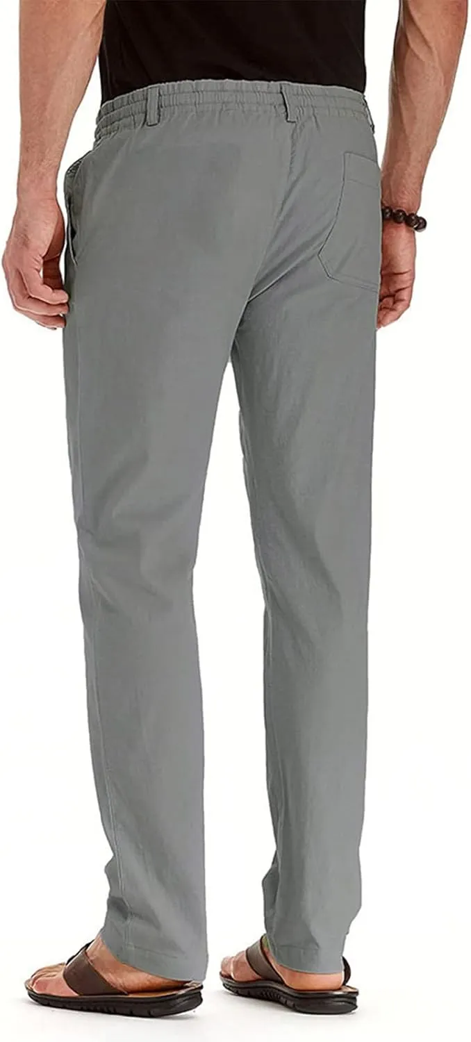 XIAXOGOOL Mens Dress Pants Classic Fit Elastic Waist Drawstring Office Work Pants Summer Lightweight Straight-Leg Pants