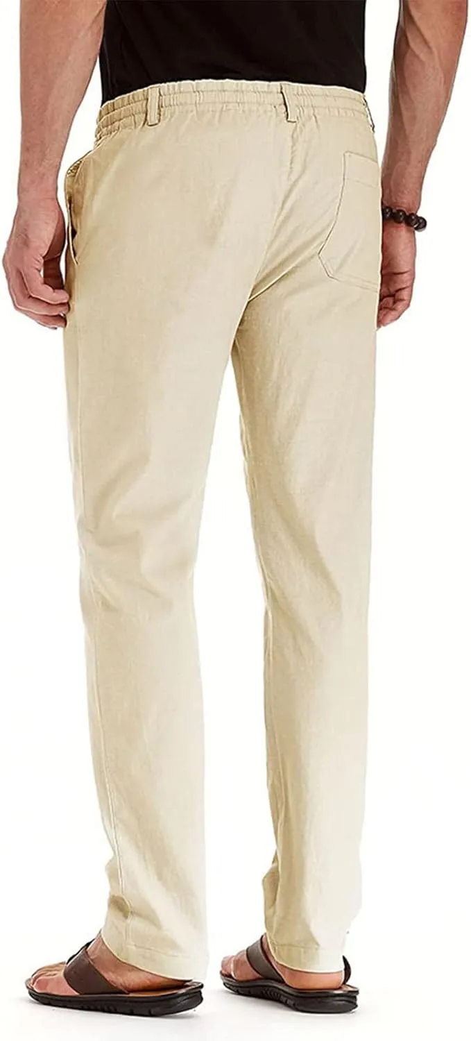 XIAXOGOOL Mens Dress Pants Classic Fit Elastic Waist Drawstring Office Work Pants Summer Lightweight Straight-Leg Pants