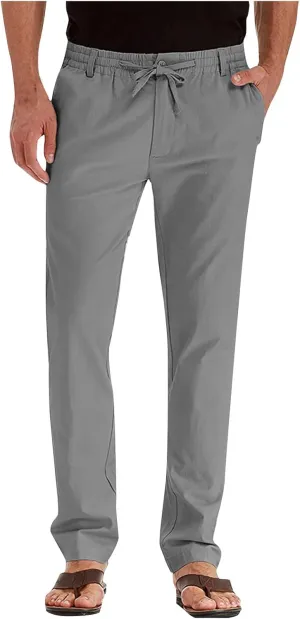 XIAXOGOOL Mens Dress Pants Classic Fit Elastic Waist Drawstring Office Work Pants Summer Lightweight Straight-Leg Pants