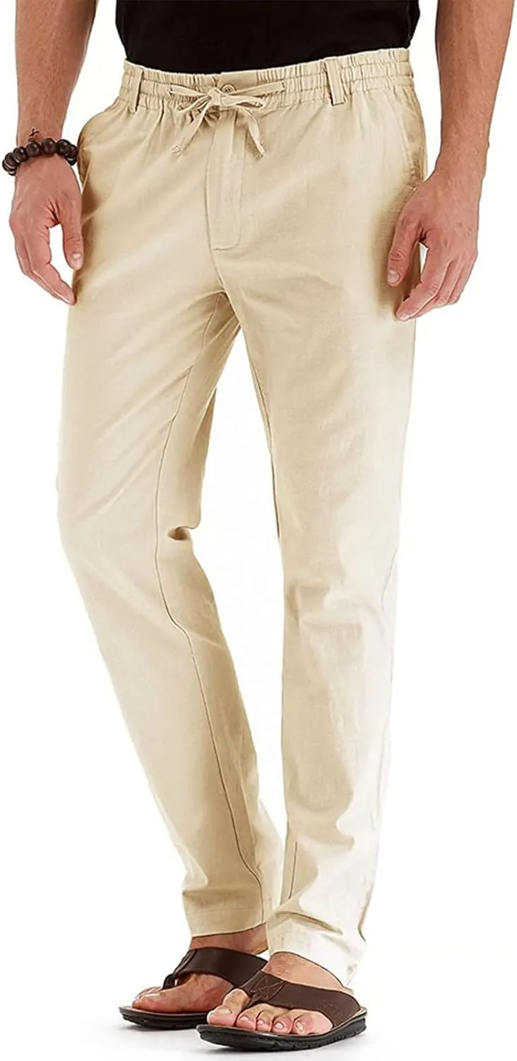 XIAXOGOOL Mens Dress Pants Classic Fit Elastic Waist Drawstring Office Work Pants Summer Lightweight Straight-Leg Pants