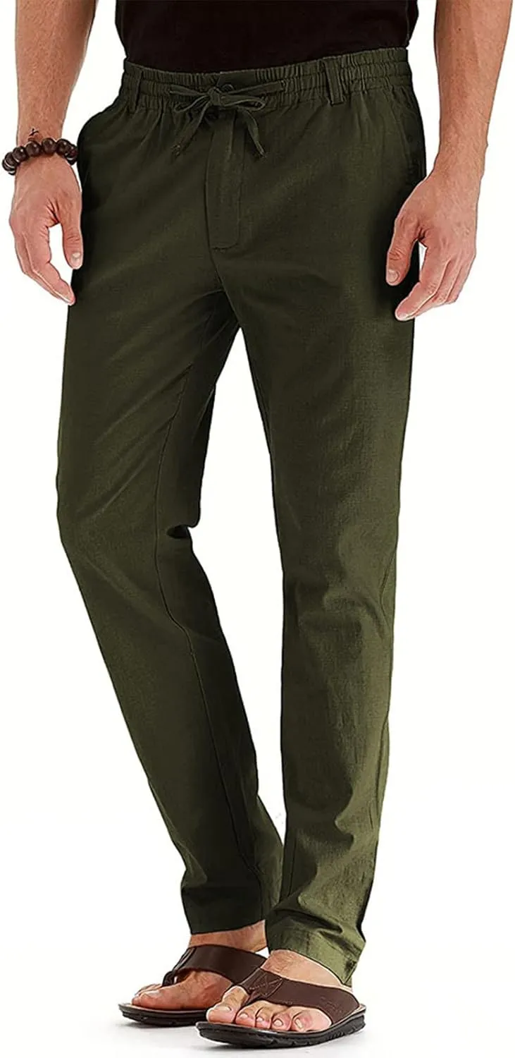 XIAXOGOOL Mens Dress Pants Classic Fit Elastic Waist Drawstring Office Work Pants Summer Lightweight Straight-Leg Pants