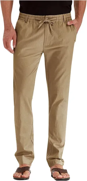 XIAXOGOOL Mens Dress Pants Classic Fit Elastic Waist Drawstring Office Work Pants Summer Lightweight Straight-Leg Pants