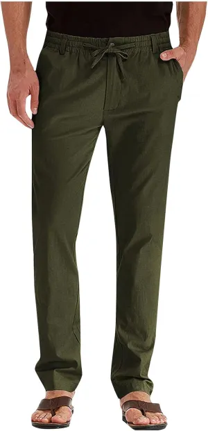 XIAXOGOOL Mens Dress Pants Classic Fit Elastic Waist Drawstring Office Work Pants Summer Lightweight Straight-Leg Pants