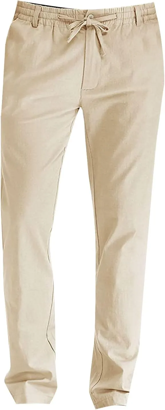 XIAXOGOOL Mens Dress Pants Classic Fit Elastic Waist Drawstring Office Work Pants Summer Lightweight Straight-Leg Pants