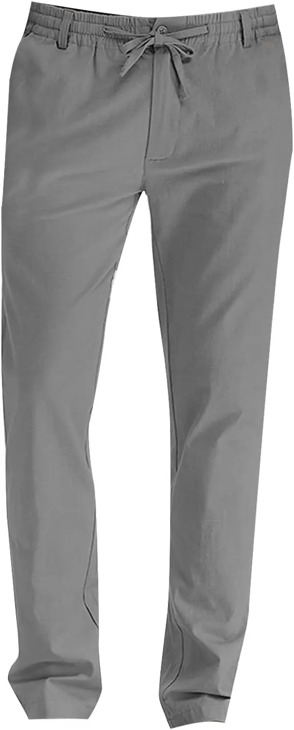 XIAXOGOOL Mens Dress Pants Classic Fit Elastic Waist Drawstring Office Work Pants Summer Lightweight Straight-Leg Pants