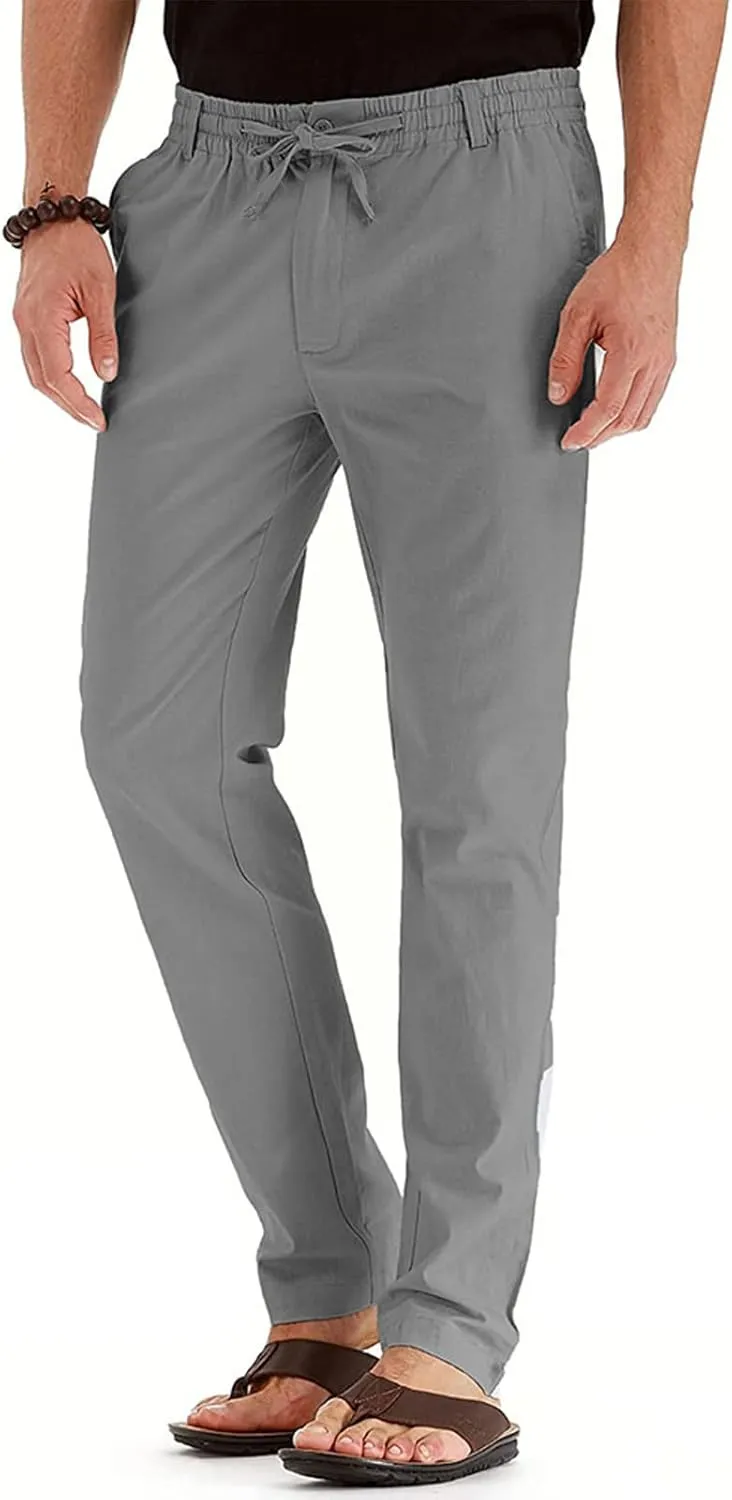 XIAXOGOOL Mens Dress Pants Classic Fit Elastic Waist Drawstring Office Work Pants Summer Lightweight Straight-Leg Pants