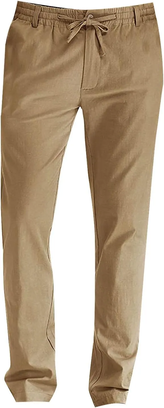 XIAXOGOOL Mens Dress Pants Classic Fit Elastic Waist Drawstring Office Work Pants Summer Lightweight Straight-Leg Pants